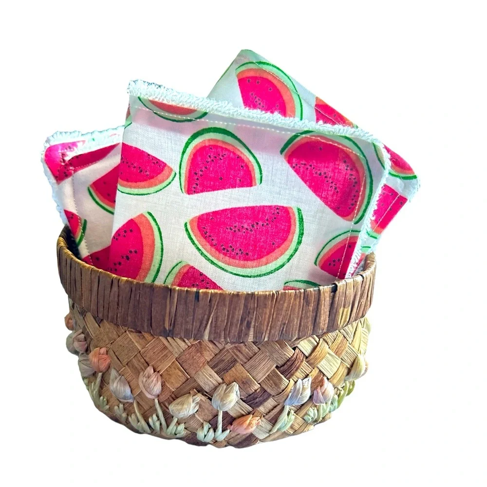 Hand Crafted Eco Friendly Pink Watermelon Six Reusable Cotton UnPaper Towels